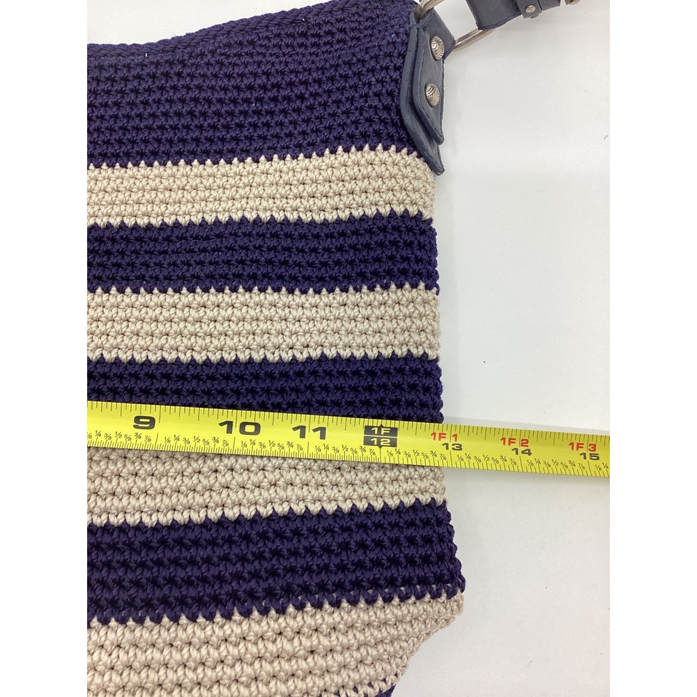 The Sak Navy Blue Cream Striped Crochet Hobo Shoulder Bag Nautical Boho Zip Top - Picture 6 of 7